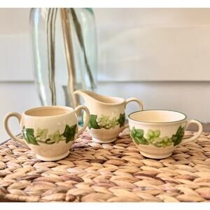Franciscan Ivy Creamer, Sugar Bowl and Cup Set of Three Vintage Earthenware